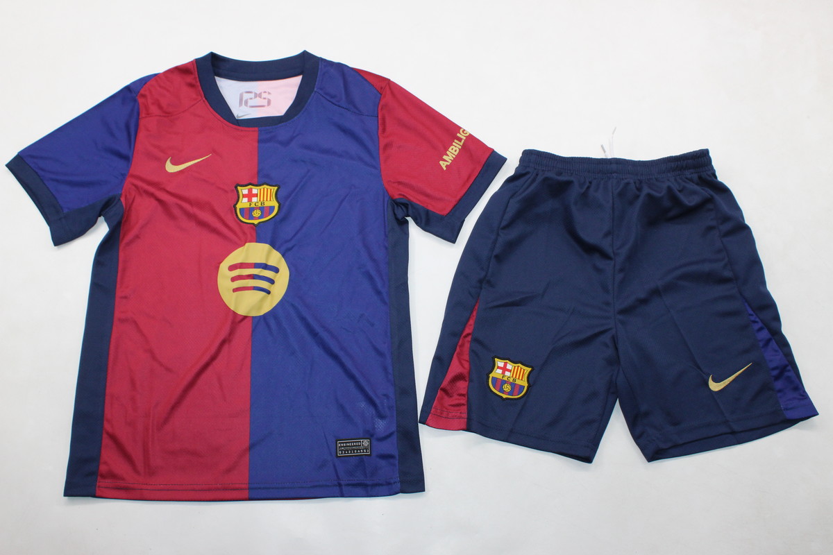 Kids-Barcelona 24/25 Home New Sponsor Soccer Jersey